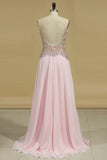 2024 Spaghetti Straps Prom Dresses A Line With Beads PL7FRFT2