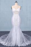 Charming Mermaid Spaghetti Straps Ivory Sweetheart Wedding Dresses with Applique STK15109