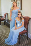 Charming Off the Shoulder Sky Blue Sweetheart Chiffon Wedding Party Dresses, Bridesmaid Dress STK15117