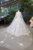 2024 New Arrival Scoop Neck Floral Wedding Dresses A-Line Lace Up With Beads And Appliques Handmade Flowers PAQYTSSC