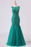 2024 Scoop Beaded Bodice Prom Dresses Mermaid Tulle PHTBX1KJ