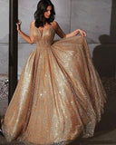 Sparkly Spaghetti Straps A Line Elegant Long Prom Dress, Sequins Evening Party Dresses STK15430