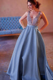 2024 A-Line Prom Dresses Beaded Bodice Satin A Line P2FJLB5H