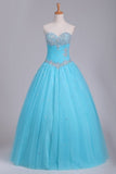 2024 Quinceanera Dresses Sweetheart Tulle With Beads And Ruffles PLZ8YXPL