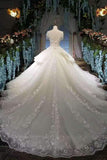 2024 New Arrival Tulle Awesome Scoop Neck Wedding Dresses Lace Up With Appliques PMNAAYXD