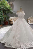 2024 Luxurious Satin Wedding Dresses Lace Up Boat Neck With Appliques P7D39LKX