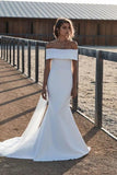 Elegant Mermaid Ivory Off the Shoulder Wedding Dresses, Long Simple Wedding Gowns STK15179