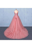 Ball Gown V Neck Tulle Prom Dress With Beads Puffy Sleeveless PT5MXTY9