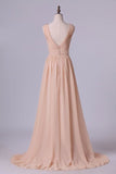 2024 V Neck A Line Chiffon Bridesmaid Dress With Beads PZ45F2KK