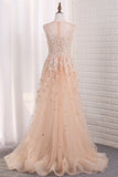 2024 Sexy See-Through Sheath Scoop Prom Dresses Tulle With Applique And Slit