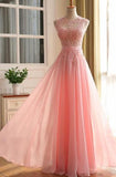 Charming Long Appliques Pink Sleeveless A-Line Scoop Elegant Prom Dresses