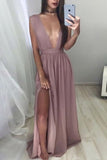 2024 New Arrival V Neck Chiffon With Ruffles Evening Dresses PJ3A44TM