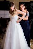 Sweetheart White Wedding Dresses with Rhinestone Sash Strapless Tulle Bridal Dresses STK15443