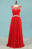 2024 Prom Dresses A Line Scoop Chiffon With Beads And Ruffles PSDSZY5C