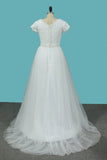 2024 Short Sleeves V Neck Wedding Dresses Tulle & PE1B6ATA