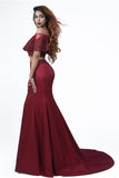 Elegant Mermaid Off the Shoulder Two Pieces Beades Burgundy Prom STK20416