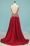 2024 Spaghetti Straps Prom Dresses A Line With Beads PL7FRFT2