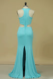 2024 V Neck Prom Dresses Mermaid With Slit Floor PZX76P5P