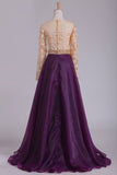 2024 Long Sleeves Prom Dresses Scoop A Line With Applique And Beads Floor PPMRGK7X