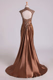 2024 Hot High Neck Evening Dresses Column With Beading Lace Sweep PNJF1DCF