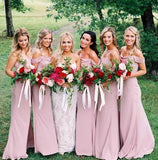 Dusty Pink Chiffon Sheath Off Shoulder Long Bridesmaid Dresses, Wedding Party Dresses STK15141