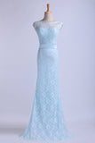 2024 Bateau Prom Dresses Lace Sheath Floor Length With PFMSA4JJ