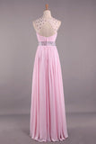 2024 Bateau Princess Sweep Train Prom Dresses Tulle And Chiffon PGANFY8G