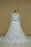 2024 New Arrival V Neck Long Sleeves Tulle With Applique Wedding Dresses PN4BLEA1