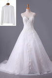 2024 Muslim Wedding Dress Sweetheart A Line Court Train With Applique & Sash PLC2TLGM