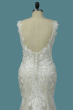 2024 Mermaid Straps Lace Wedding Dresses With Applique Open Back P84XRT4D