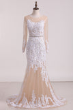 2024 Wedding Dresses Bateau Mermaid/Trumpet Tulle With STKPBLDXH19