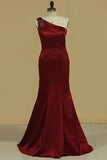 2024 Prom Dresses Mermaid One Shoulder With Beading Floor P7L8ZNDP