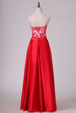 2024 New Arrival Strapless With Applique A Line Satin Evening Dresses Floor PC4QTTMY