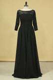 2024 Black Plus Size Mother Of The Bride Dresses Scoop A Line Chiffon With PZKAHHS3