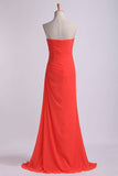 2024 Sheath/Column Prom Dresses Sweetheart Chiffon With Slit And Ruffles Floor Length