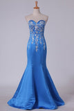 2024 Satin Sweetheart Mermaid Prom Dress With Embroidery PQRLM3C2