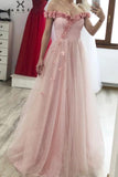 Princess A-line 3D Flowers Off the Shoulder Tulle Glitter Prom Dresses, Sweetheart Dance Dress STK15287