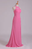 2024 Scoop Sheath Bridesmaid Dress Chiffon With Ruffles PYD7J1HK