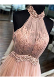 Chic Halter Formal Prom Dress Tulle Appliques A Line Evening STKPYARAC2F