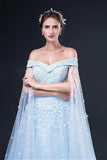 2024 Light Sky Blue Prom Dresses Sweep/Brush Train Tulle Prom PB5PPFF9