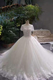 2024 Hot Selling Cheap Price Tulle Scoop Neck Wedding Dresses Lace Up With Appliques PDGJF71M