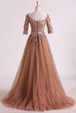 2024 Mother Of The Bride Dresses A Line Bateau Tulle With Applique & Sash Sweep PXN89M8K