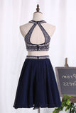 2024 Two-Piece Halter Beaded Bodice Homecoming Dresses A Line Open PAH2YJFD