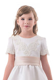 2024 A Line Scoop Short Sleeves Flower Girl Dresses With PFEC3YFP