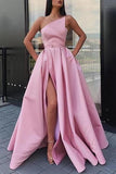 Elegant Strapless Satin High Slit Prom Dresses Long Simple Evening Dresses STK15204