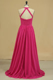 2024 Chiffon Bridesmaid Dresses A Line Halter With Ruffles PBQ8MZ8G