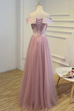 2024 Boat Neck Tulle With Applique Prom Dresses A Line P51Z8TLP