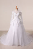 2024 Long Sleeves Scoop Wedding Dresses A Line With Applique And PTMRYQFN