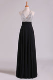 2024 Prom Dresses Halter Beaded Bust Pleated Waistband Chiffon Floor PKT7N26Y