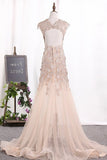 2024 Mermaid Scoop Wedding Dresses Tulle With Applique Court Train P6NT9PTN